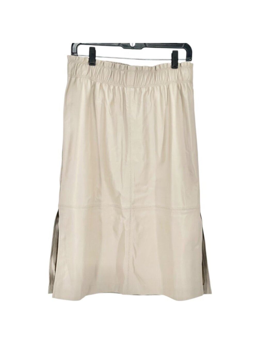 Ann Taylor Skirt Womens M Faux Leather Beige Mid-Length With Elastic Waist
